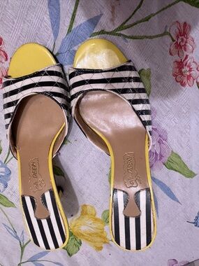 Oh Deer! Black & White Striped Mules with Yellow Accents